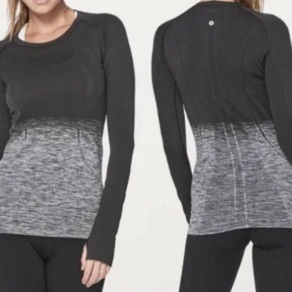Swiftly Tech Long-Sleeve Shirt 2.0 *Hip Length, Crew black & white Ombré, EUC. - Picture 1 of 13